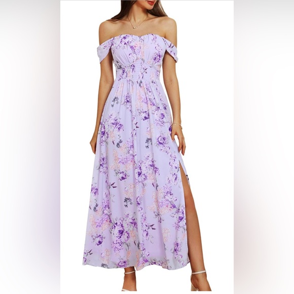 Grace Karin Dresses & Skirts - Grace Karin Floral Lavender A Line Maxi Dress Off or On the shoulder